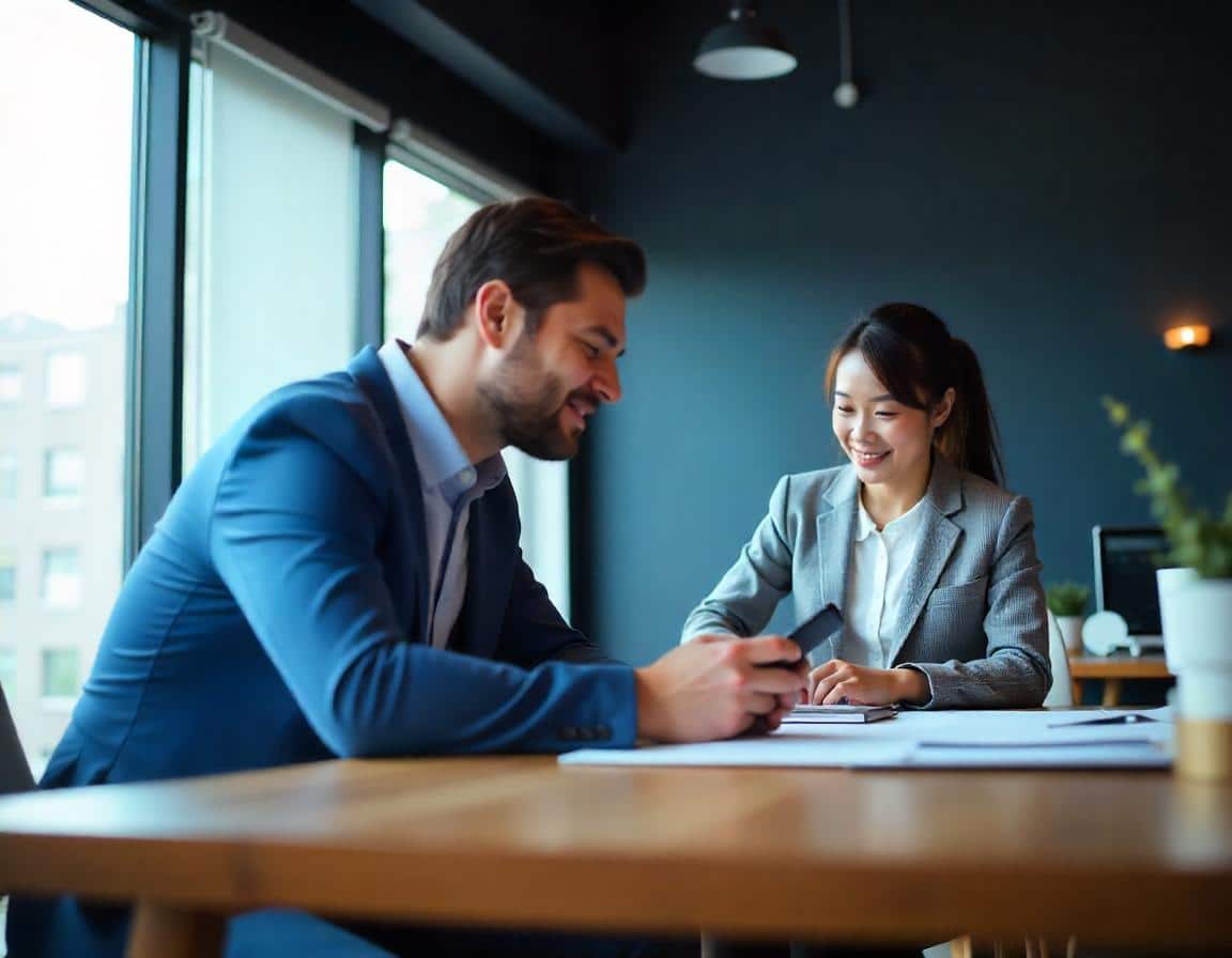Business professionals discussing vendor risk strategy during a due diligence meeting in a modern office