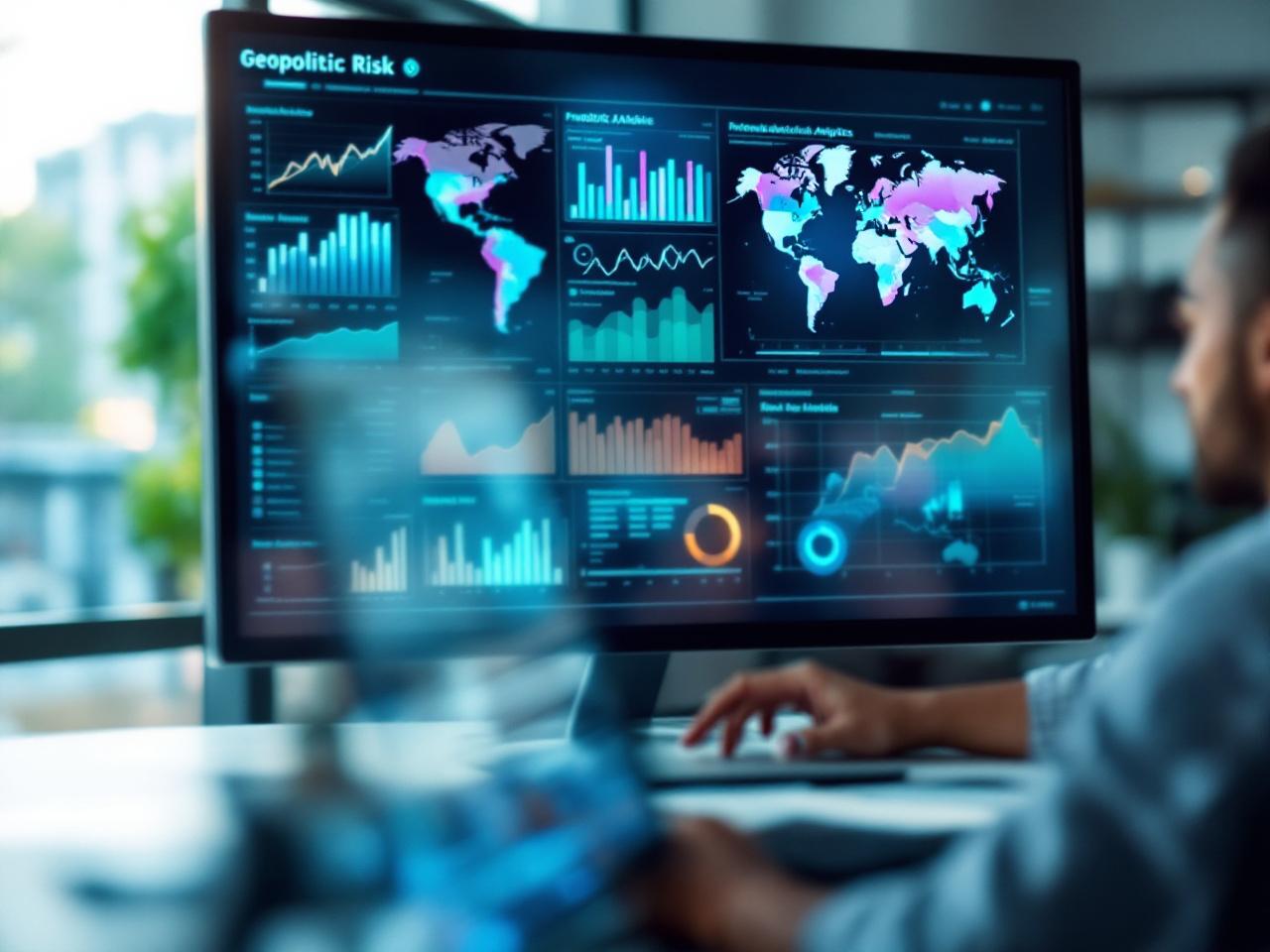 Risk analysts using predictive analytics tools to forecast supply chain disruptions